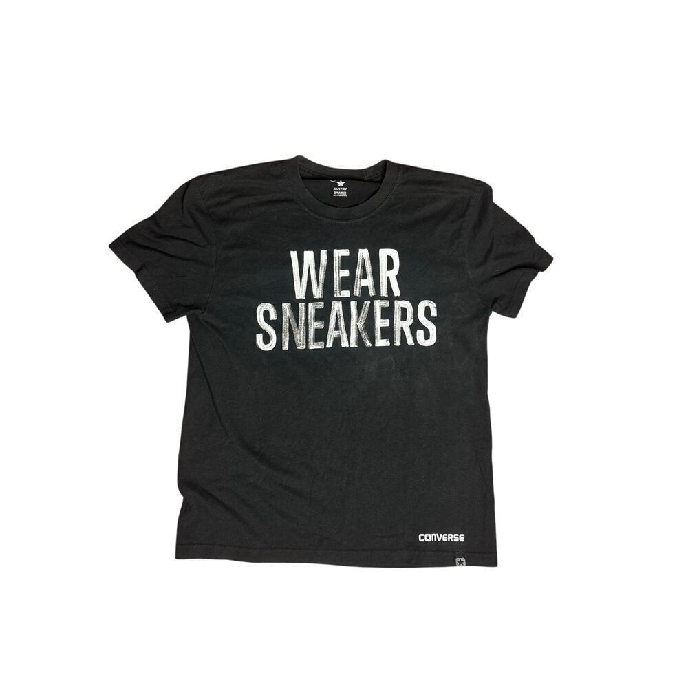 Converse “Wear Sneakers” Graphic T-Shirt Black Unisex XS Y2K 2000s